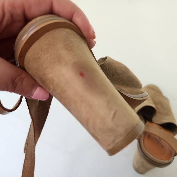 Free People See Ya There Tan Suede Sandal EU 38 US 7.5 Block Heel Ankle Wrap - Picture 5 of 8